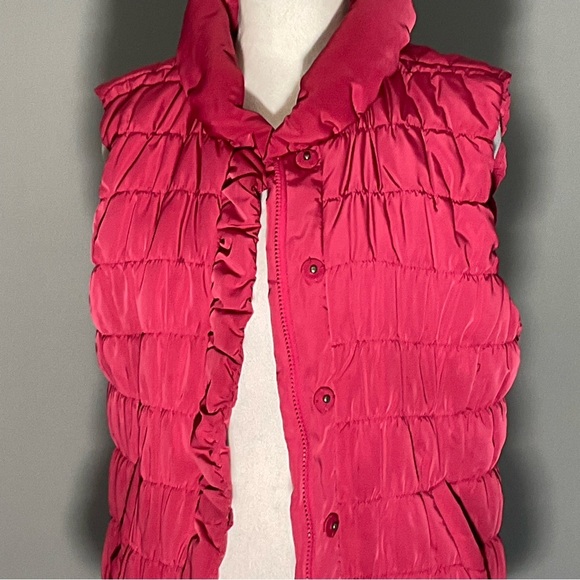 Tribal Barbie Core Sm Pink Puffer Vest, Snap Closure, Ruffled Trim Neck, Front - Picture 13 of 16
